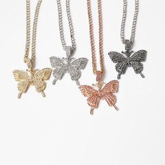 Butterfly pendant rhinestone necklace