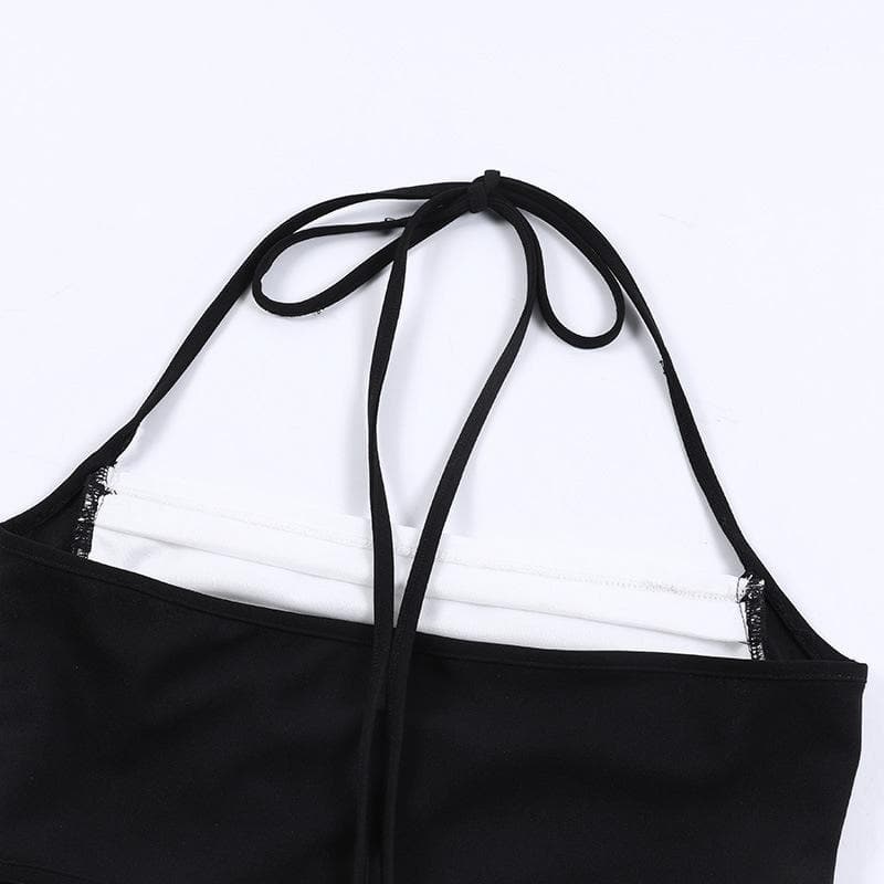 Pleated contrast patchwork halter backless crop top