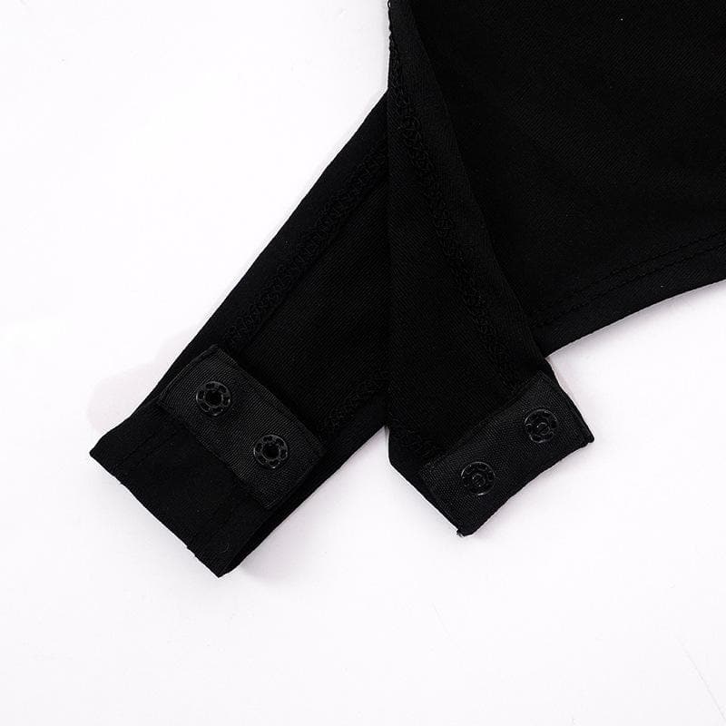 Solid long sleeve o ring hollow out u neck bodysuit
