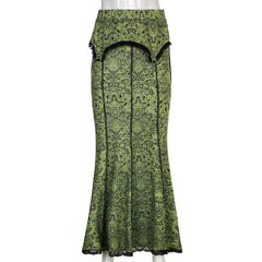 Stitch lace hem abstract contrast maxi skirt