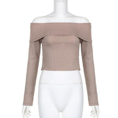 Textured off shoulder long sleeve solid top