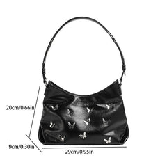 Butterfly applique PU leather ruched handbag