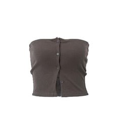 Sleeveless solid button backless tube top