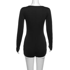 Contrast long sleeve low cut romper