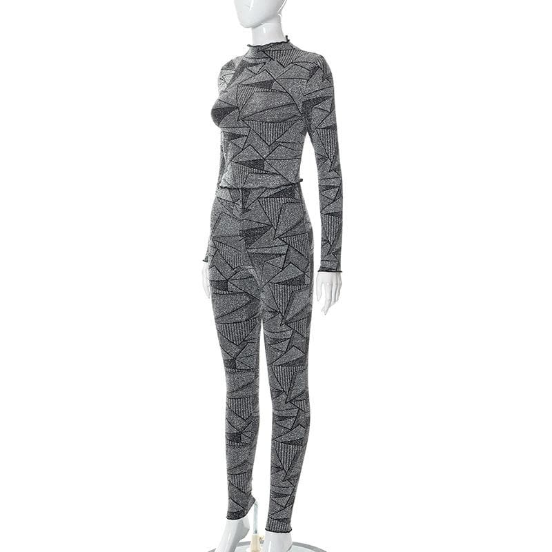 Textured high neck long sleeve ruffle pant set