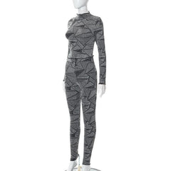 Textured high neck long sleeve ruffle pant set