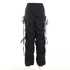 Drawstring self tie solid ruched pant