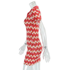 Short sleeve contrast turnover collar button mini dress