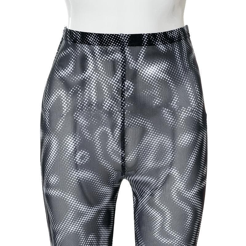 Mesh see through flared print pant