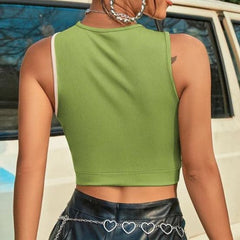 Contrast hollow out ribbed sleeveless crop cut out top