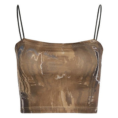 Contrast print spaghetti strap square neck cami crop top