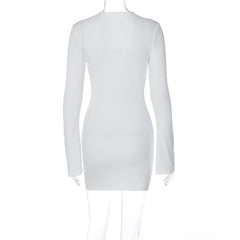 Lace up solid long sleeve ribbed self tie mini dress