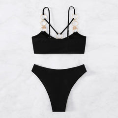 Metal chain O ring hollow out bikini swimwear