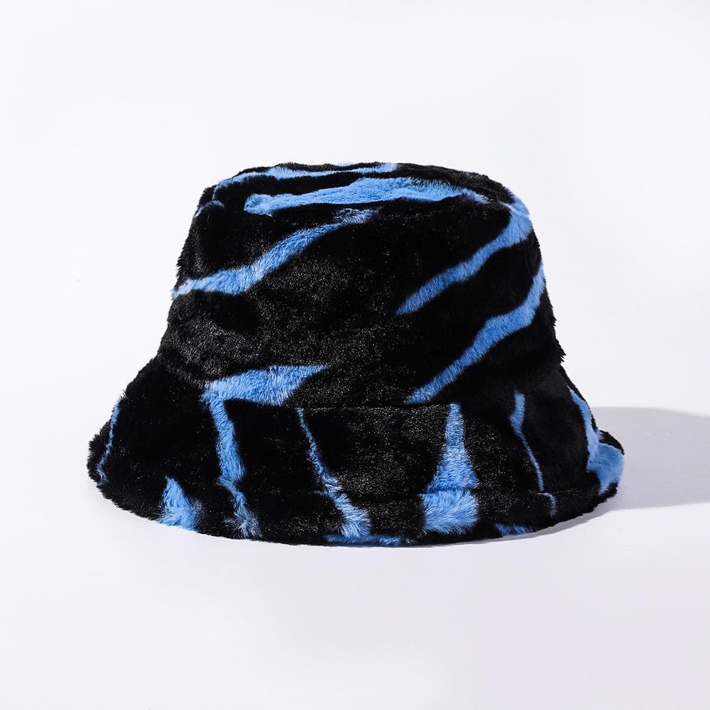 Zebra pattern fluffy fisherman bucket hat
