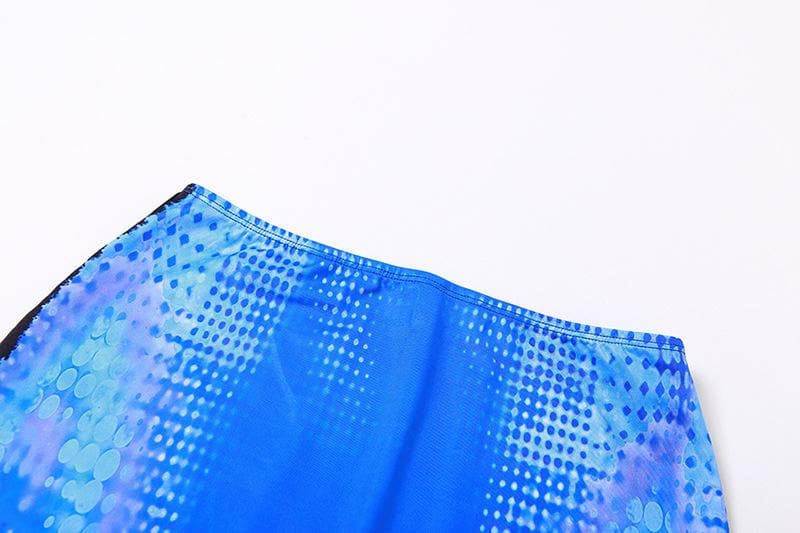 Contrast print short sleeve crewneck mini skirt set