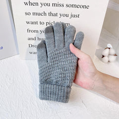 Touch screen plus fleece knitted full finger gloves
