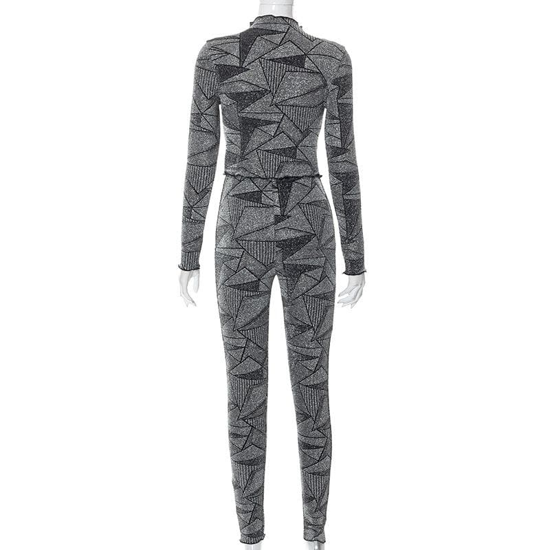 Textured high neck long sleeve ruffle pant set