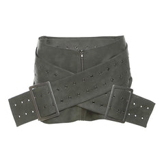 Zip-up cross front buckle low rise mini skirt