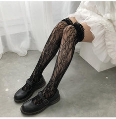 Sheer lace thigh high stockings socks
