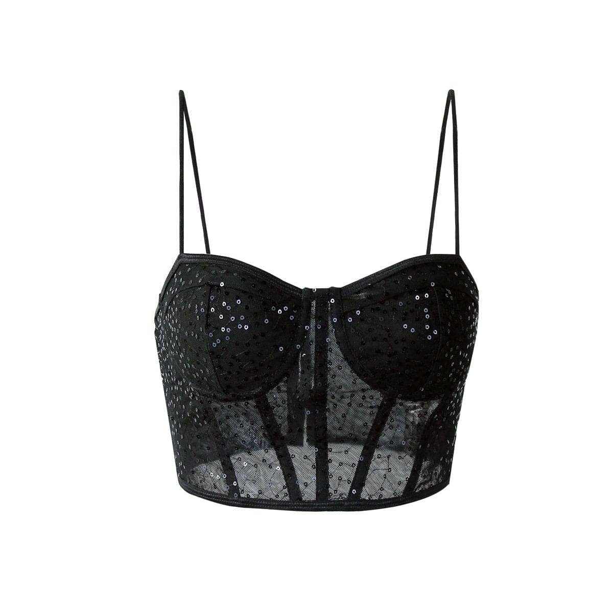 Spaghetti strap button glitter bustier cami top
