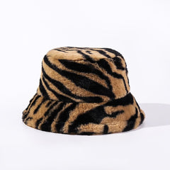 Zebra pattern fluffy fisherman bucket hat