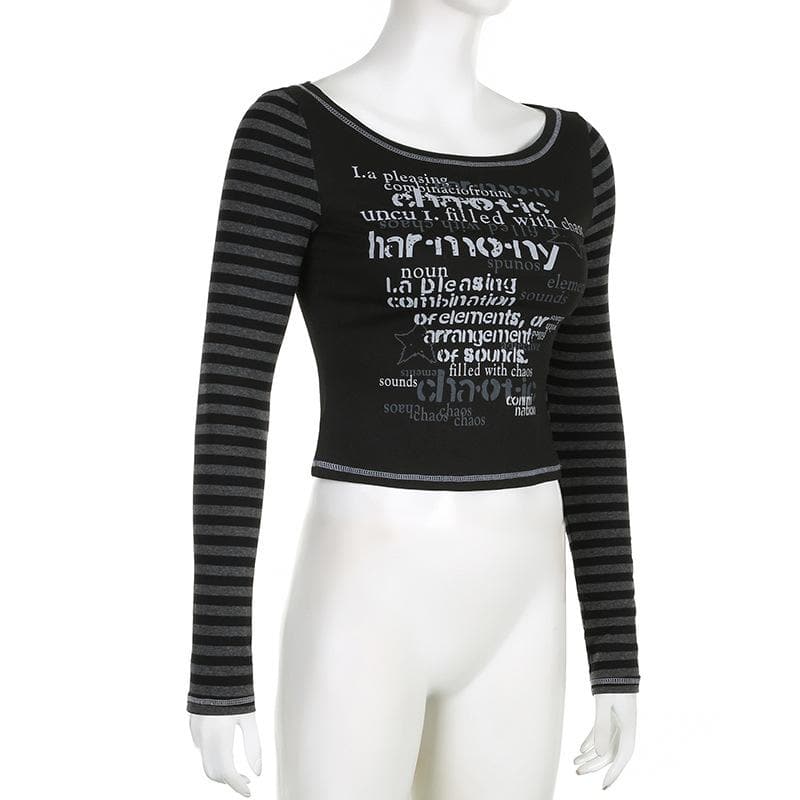 Striped patchwork long sleeve contrast stitch top