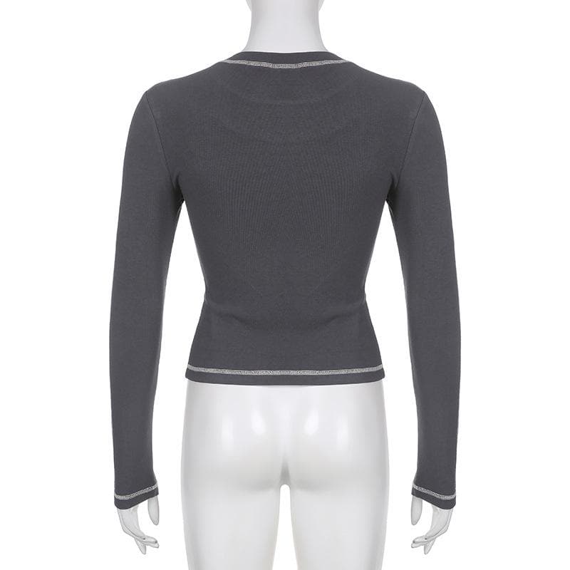 Stitch contrast long sleeve crewneck top