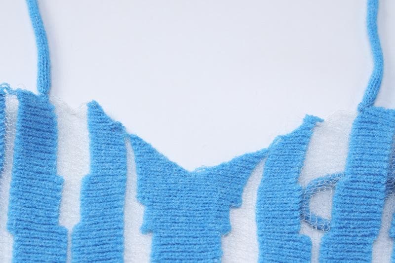 Solid halter self tie backless knitted hollow out crop cut out top