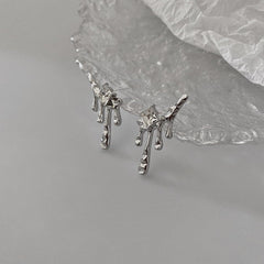 Irregular lava silver faux pearl rhinestone earrings