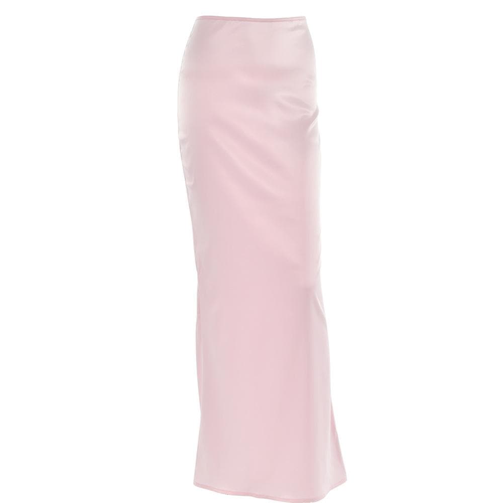 Satin zip-up solid low rise maxi skirt