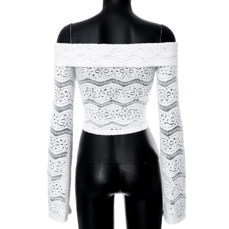 Textured solid long sleeve off shoulder backless crop top