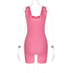 Ribbed sleeveless u neck solid romper