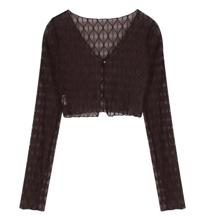 Solid textured long sleeve button top