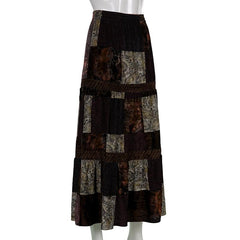 Patchwork contrast ruched medium rise maxi skirt