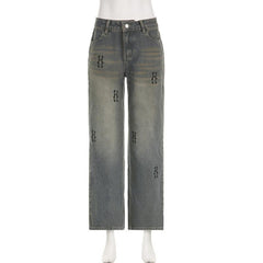 Contrast "H" print pocket low rise jeans