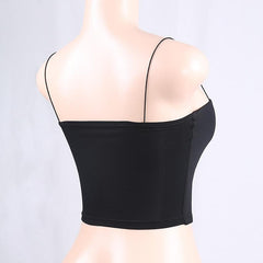 Double layered solid spaghetti strap crop cami top