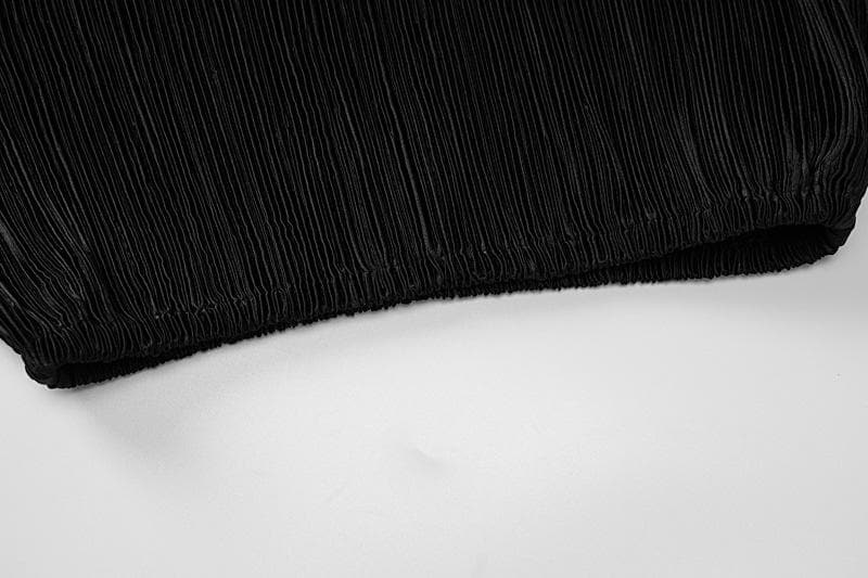 Textured solid high neck long puff sleeve self tie top