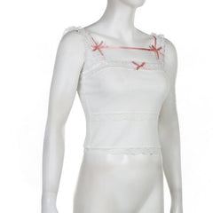 Bowknot lace hem contrast sleeveless backless top