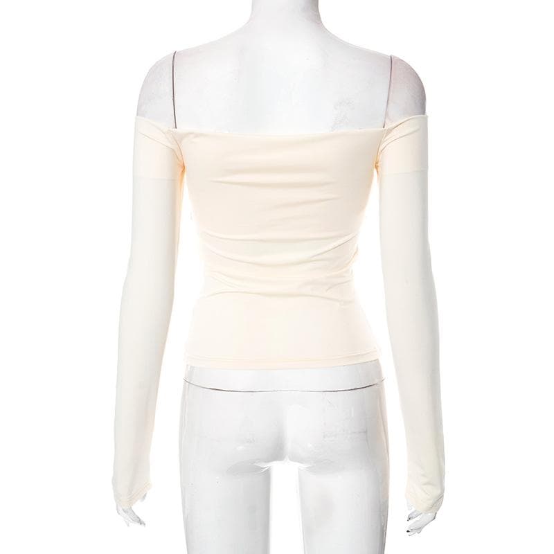Solid off shoulder long sleeve backless top