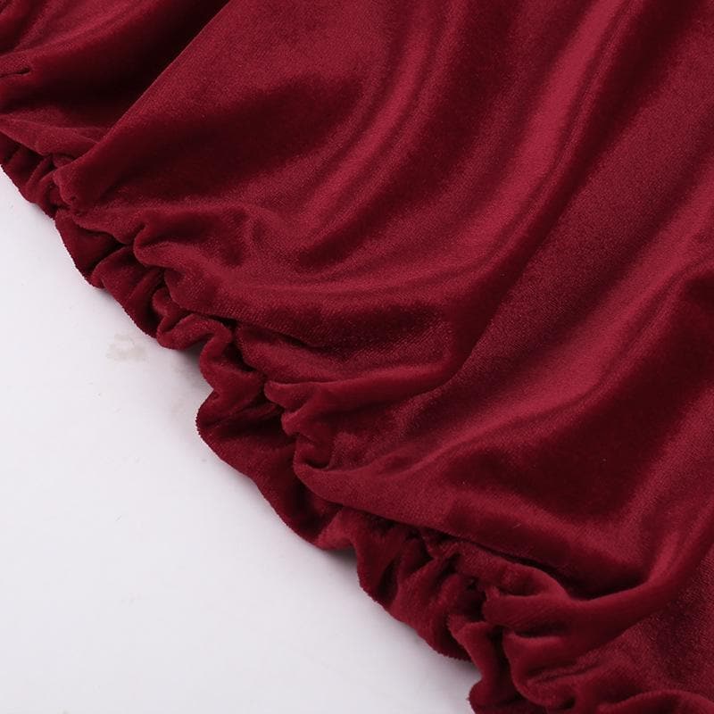 Cowl neck ruched gloves lace velvet zip-up cami mini dress