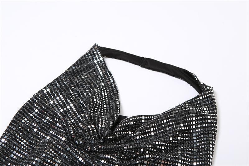 Textured cowl neck halter backless crop top