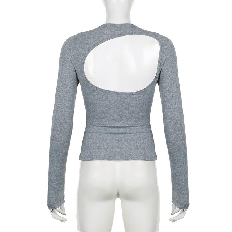 Solid long sleeve backless crewneck top