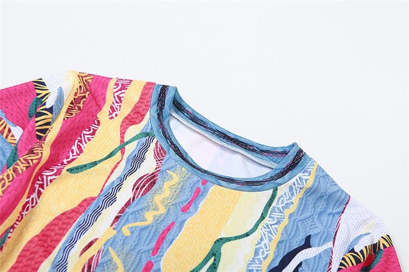 Contrast print crewneck long sleeve pant set