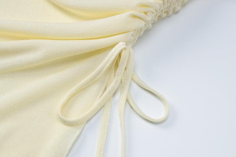 Solid ruched drawstring slit irregular tube top