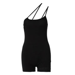 Solid one shoulder backless romper