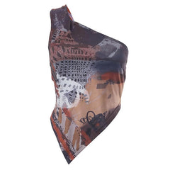 One shoulder irregular contrast print top