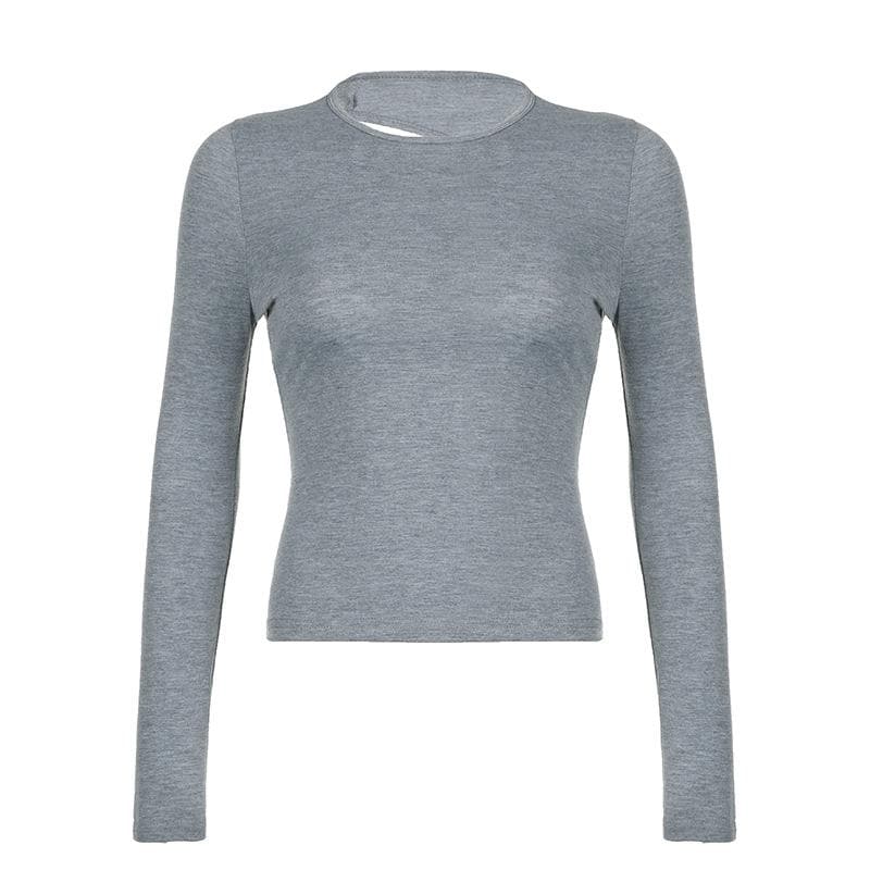 Solid long sleeve backless crewneck top