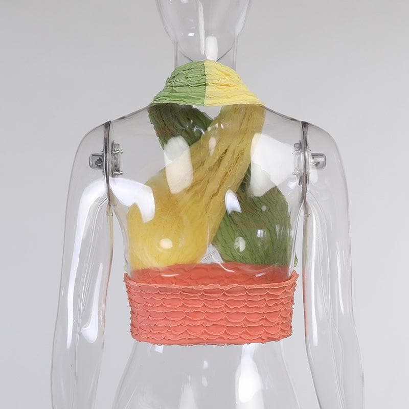 Open back ruffled halter top