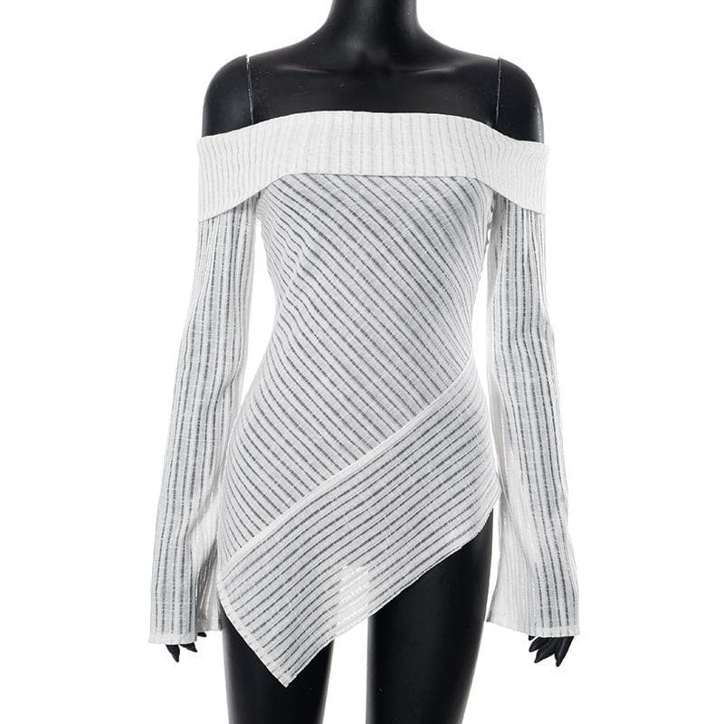 Off shoulder long sleeve textured irregular solid top