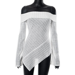 Off shoulder long sleeve textured irregular solid top
